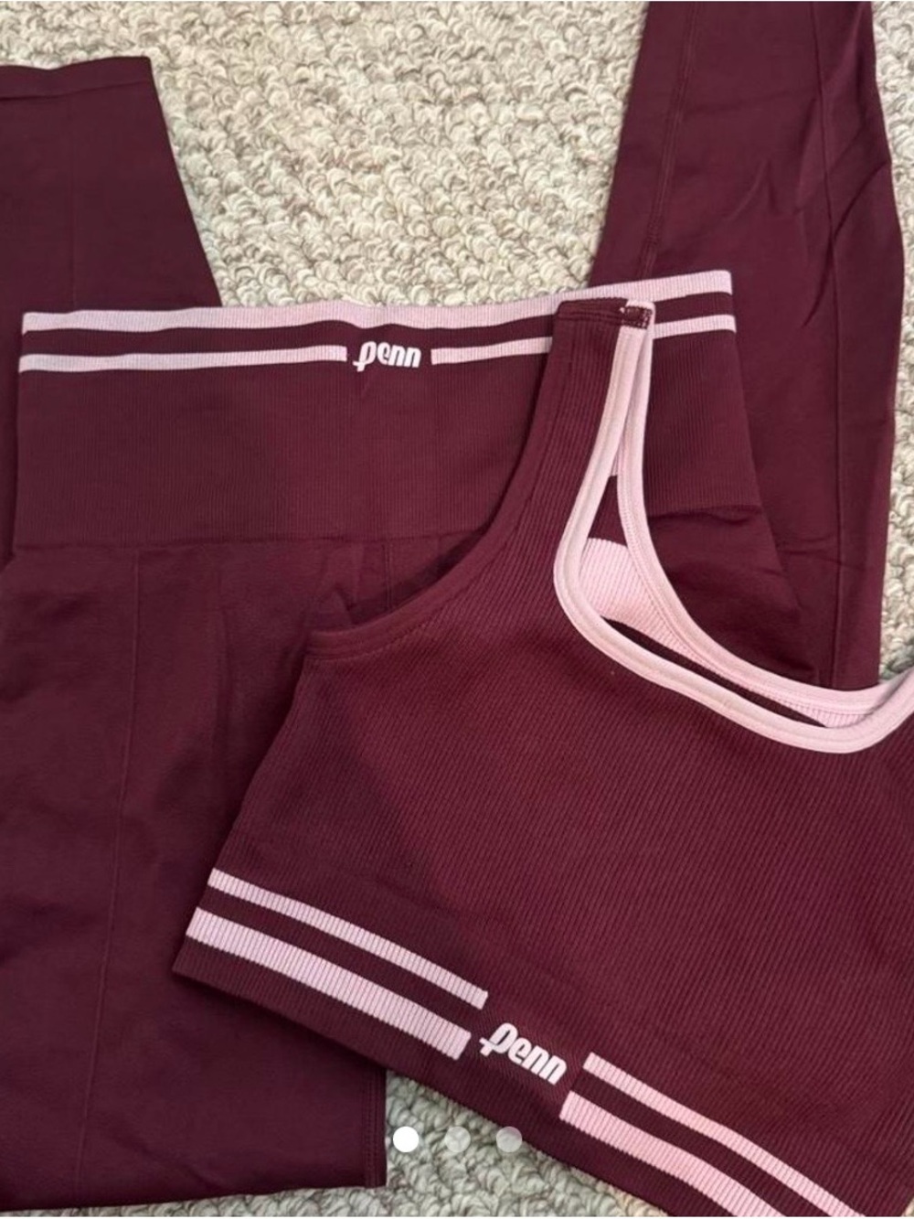 Penn Burgundy & Pink Ribbed Sports Bra and Leggings Set